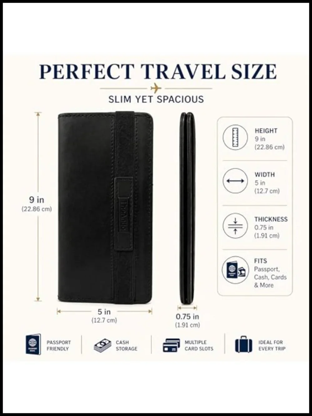 Genuine Leather Passport Holder Wallet with Card Slots, ID Window & Zipper